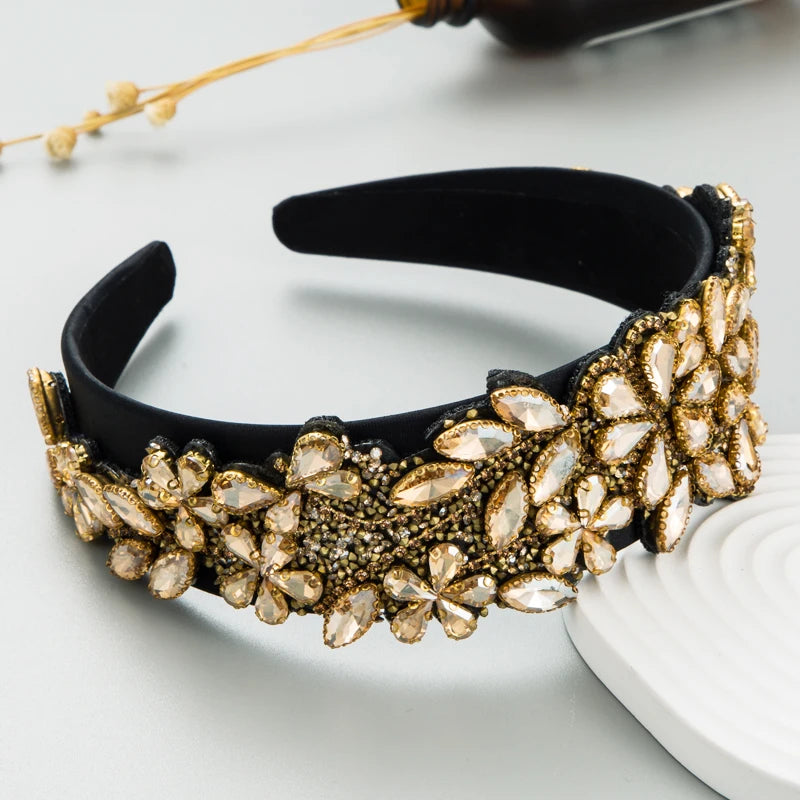 New Style Of Personalized And Exaggerated Colored Glass Diamond Flower Headband, Super Sparkling Headband Accessories