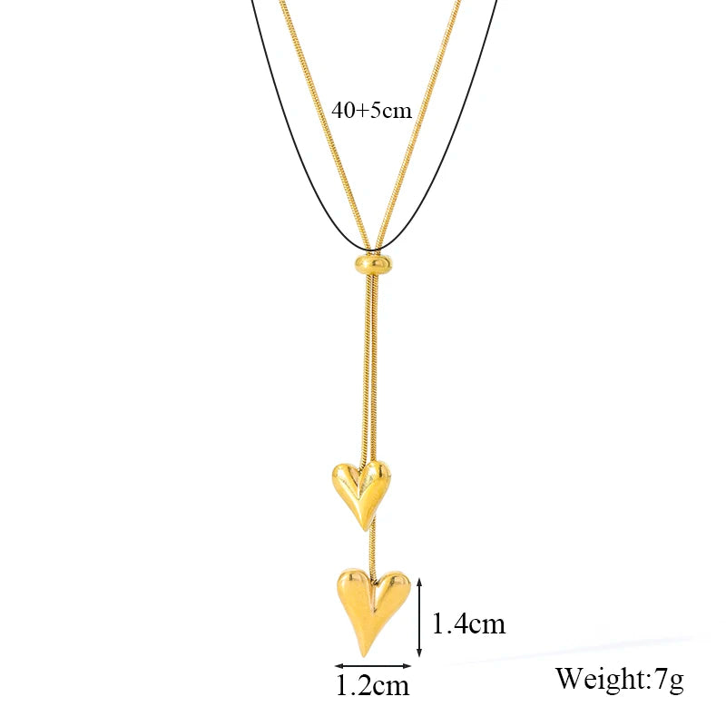 EILIECK Women's Heart Long Pendant Y-shaped Necklace 18K Gold-plated Stainless Steel Neck Chain Daily Water-resistant Jewelry