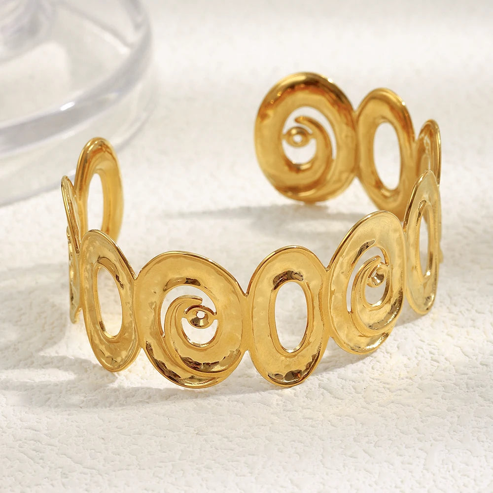 E.B.belle Stainless Steel Fashion Style Hollow Spiral Oil Pressed Bracelet 18K Gold Plated Tarnish Free Women's Gift