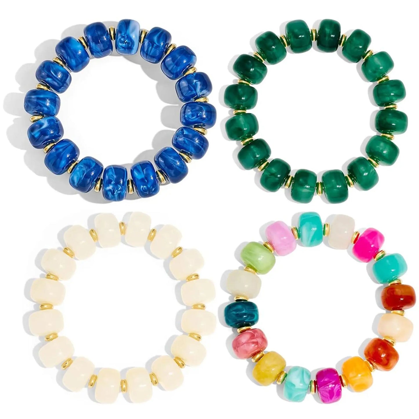 Boho Colorful Geometric Beads Elastic Bracelets for Women Fashion Acrylic Flat Round Bead Bracelet Beach Jewelry Gifts