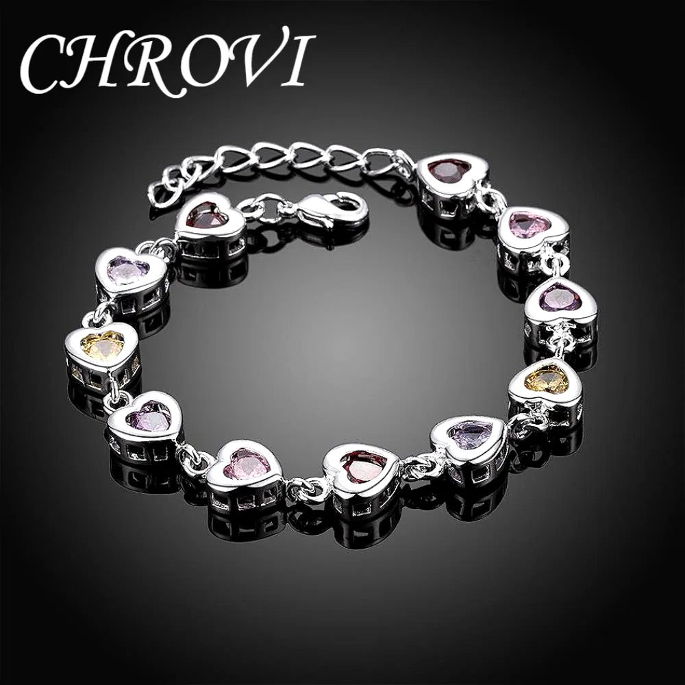 Exquisite 925 sterling silver cubic zirconia crystal heart bracelet for women, versatile, fashionable, suitable for commuting