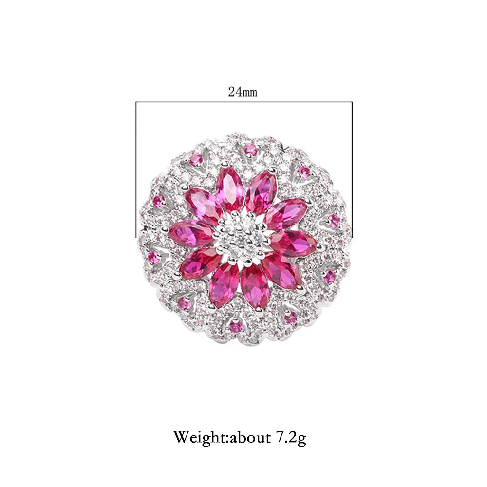 Luxury Ruby Emerald Flower Rings for Women High Carbon Diamond Wedding Bands Retro Gemstone Party Fine Jewelry Anniversary Gift