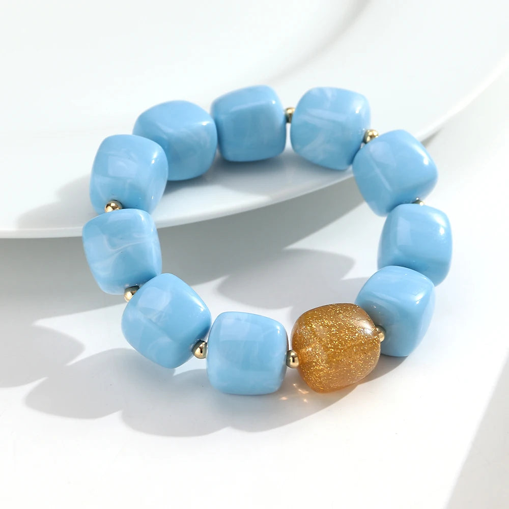 Trendy Resin Square Beaded Elastic Bracelets Colorful Geometric Beads Stretch Bangle Bracelet 2026 New Jewelry