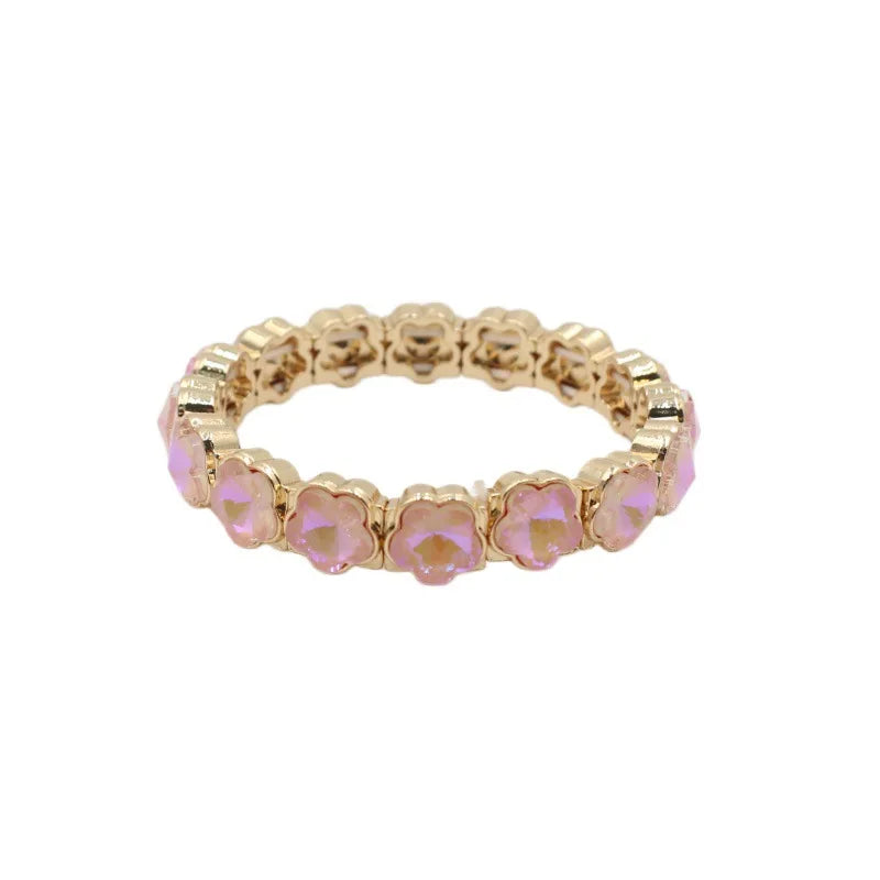 2026 Colored Rhinestone Flower Enamel Gold Bracelet Mocha Full Diamond Elastic Stacked Fashion Bridal Accessories