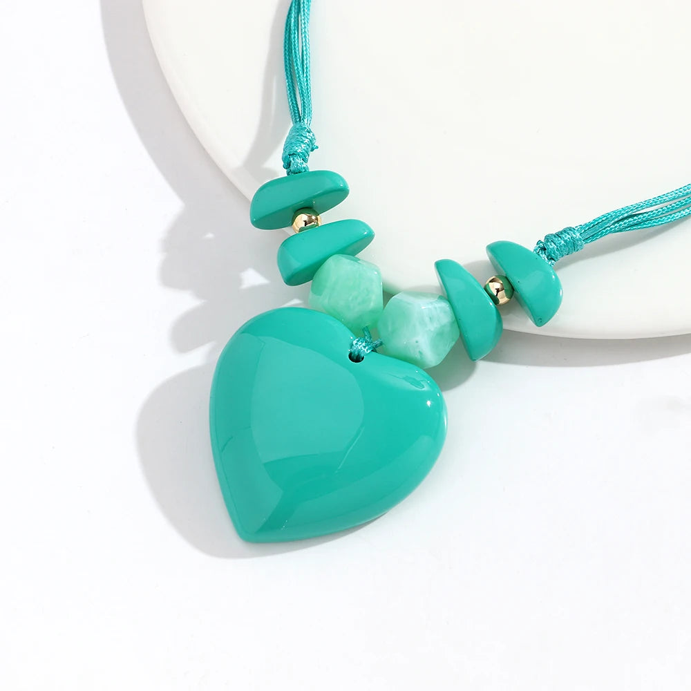Fashion Colorful Large Love Heart Pendant Necklace Geometric Heart Shape Beads Choker Necklaces 2026 Trendy Jewelry Gifts