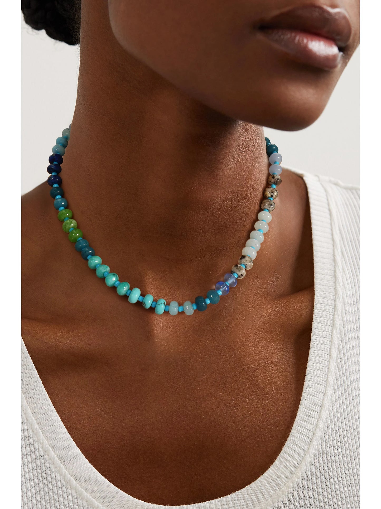 Badu Colorful Natural Stone Beads Necklaces for Women Bohomian Gemstone Beaded Choker Summer Beach Trendy Boho Jewelry Gift
