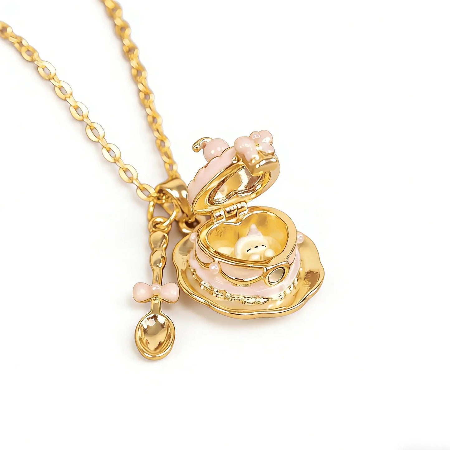 Popular Cup Opening and Closing Necklace Sweet Style Teaspoon Oil Drip Little Girl 18K Gold Colour-Preserving Birthday Gift