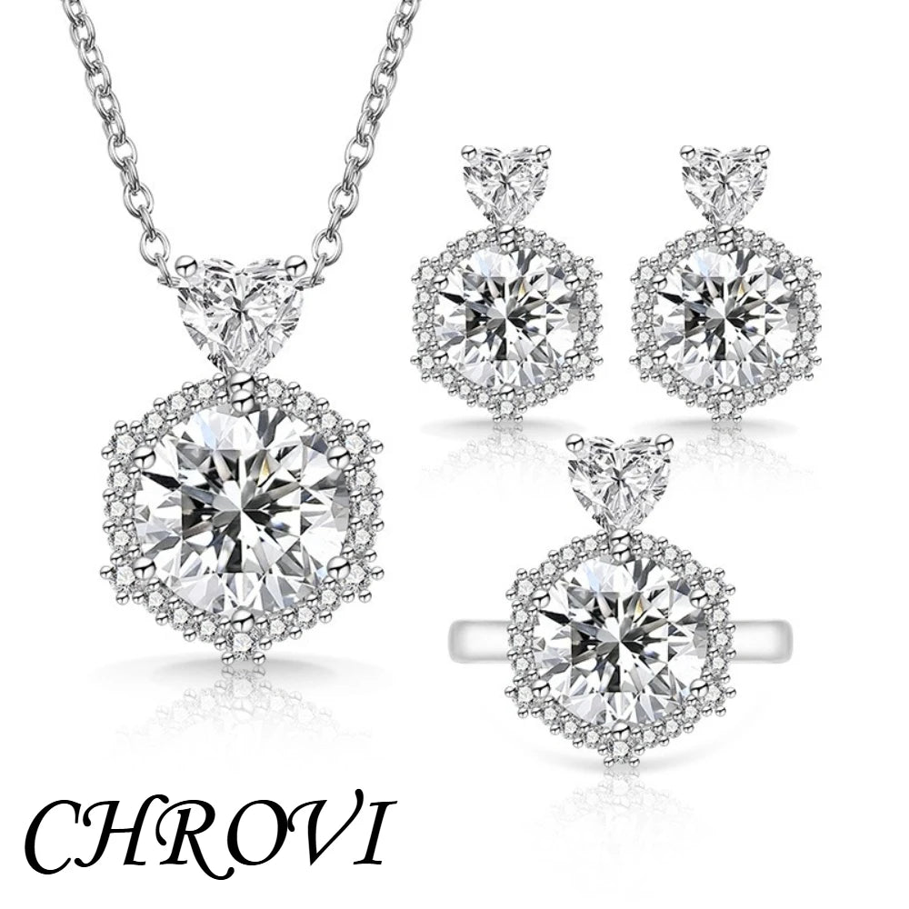 Luxury-Style 925 Sterling Silver New Color-Brightened Luxury Ring, Earrings, Necklace Women's Set