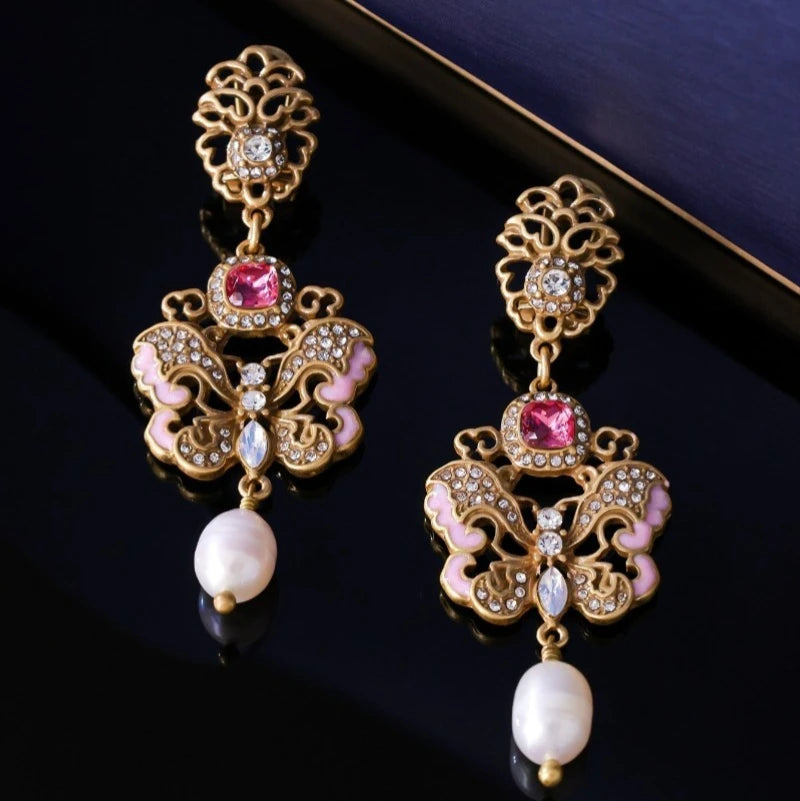 Enamel Butterfly Earrings for Women New Chinese Style Elegant Jewelry Vintage Fashion Exquisite Versatile Aretes De Mujer