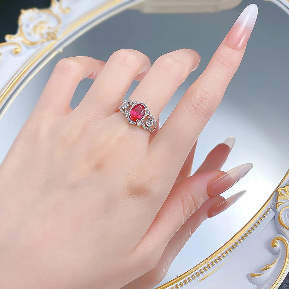 Vintage 100% 925 Sterling Silver 6*8mm Blood Ruby Rings for Women Lab Diamond Gemstone Cocktail Party Fine Jewelry Birtyday Gift