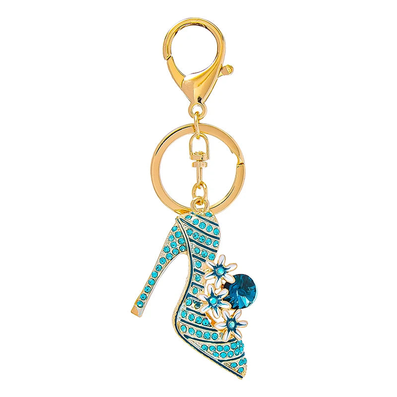 Elegant Flower High Heels Key Chain Women's Bag Pendant Alloy Rhinestone Car Key Ring Fashion Backpack Ornament