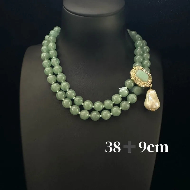 Pearls Women Earrings Green Geometric Vintage Palace Style Jewelry Light Luxury Elegant Dinner Party Pendientes Mujer
