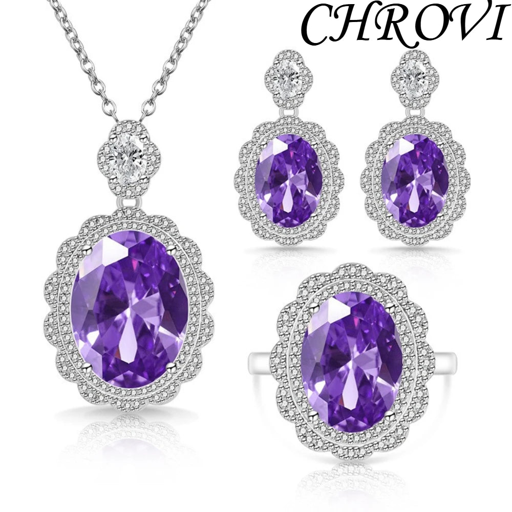 Exquisite 925 sterling silver gemstone pigeon eggshell-shaped gemstone set - popular necklace, earrings, ring for women