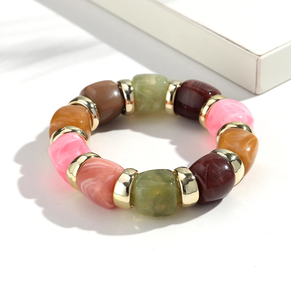 Trendy Acrylic Colorful Square Beads Elastic Bracelets Elegant Resin Geometric Stackable Bangles Bracelet Women's Jewelry Gifts