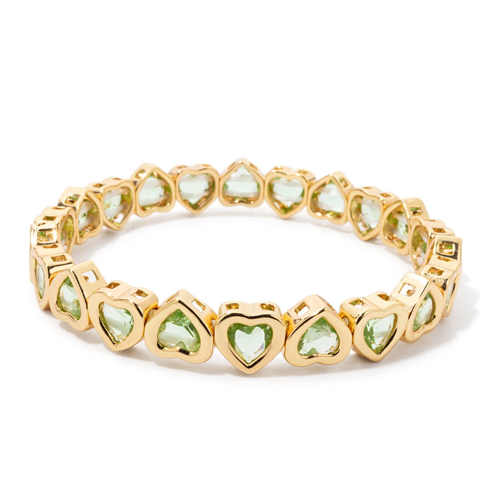 New Copper Heart Beads Gold Color Bracelets for Women Colorful Rhinestone Girl Bangle 2025