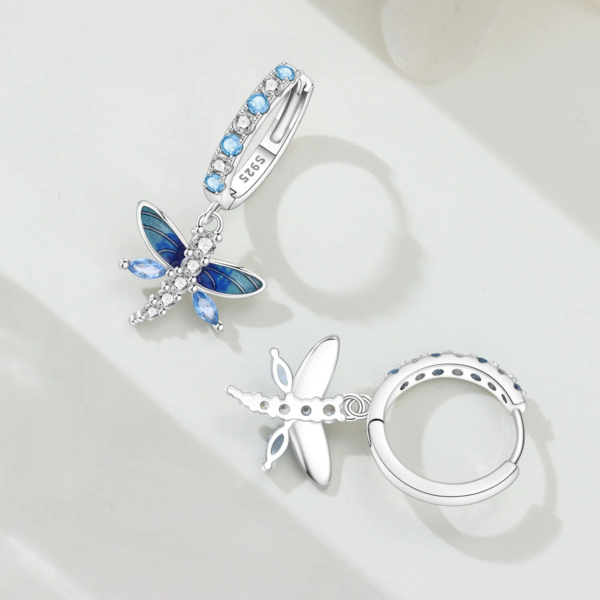 Orstarry 925 Sterling Silver Blue Zircon Dragonfly Drop Earrings Women Earrings Charm Fashion Versatile Party Jewelry Gifts