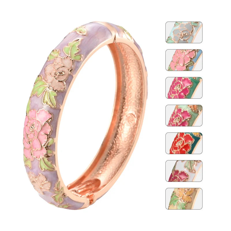 UJOY Enameled Bracelets For Women Chinese Flower Women Bangles Indian Viking Bracelet On Hand African Jewelry Dubai Women's Gift