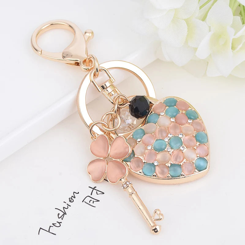 Paris Romantic Opal Love Key Chain Women's Luxury Handbag Pendant Souvenir Gift for Family and Friends