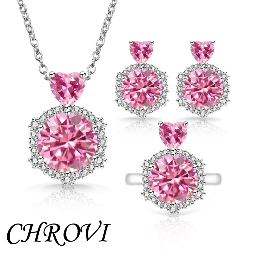 Luxury-Style 925 Sterling Silver New Color-Brightened Luxury Ring, Earrings, Necklace Women's Set
