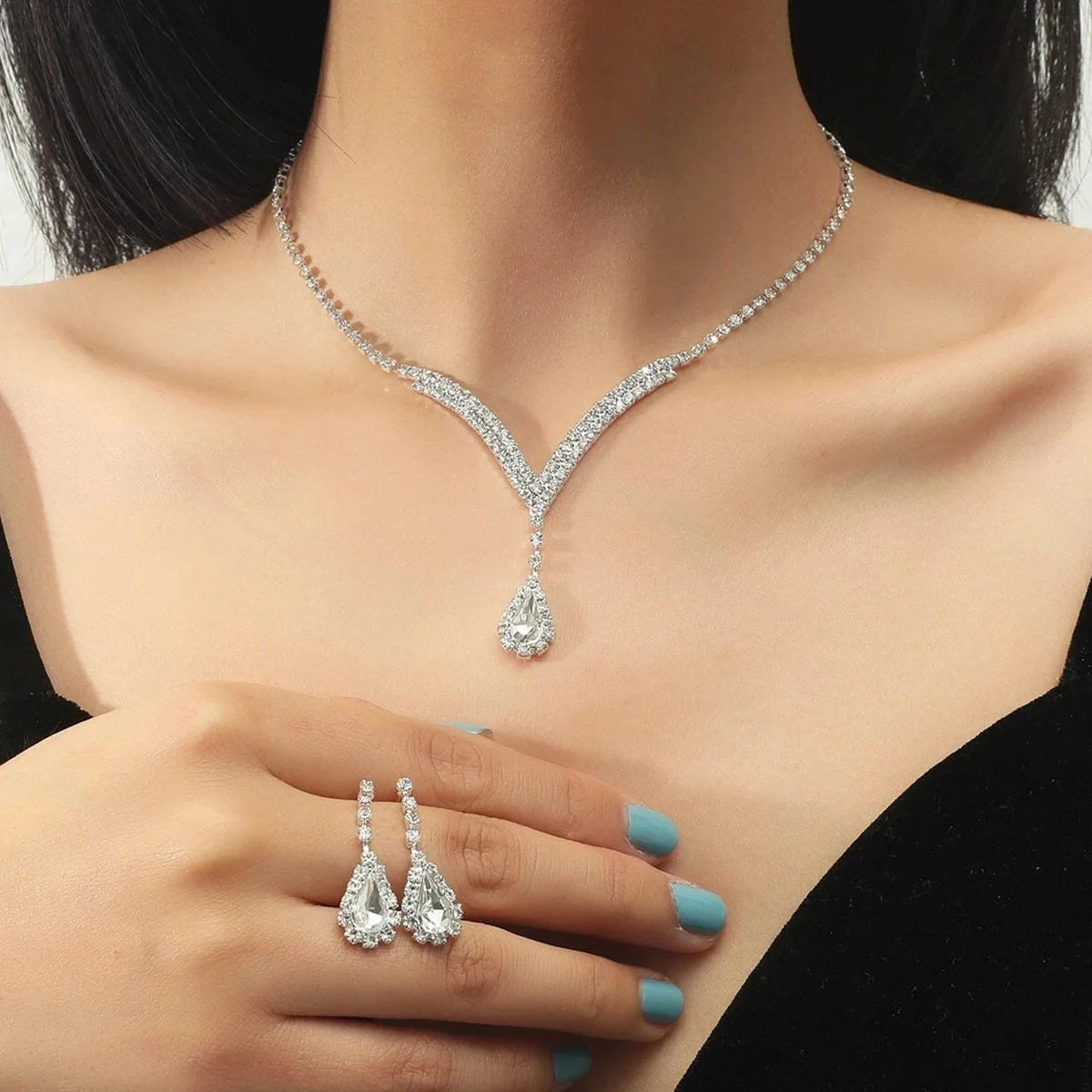 TREAZY Luxurious Rhinestone Crystal Wedding Jewelry Sets for Women Statement Choker Necklace Earrings Bridal Jewelry Accessories