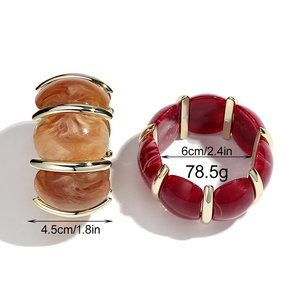 Fashion Acrylic Colorful Wide Elastic Geometric Petal Bangle Bracelets Exaggerate Curved Beads Cuff Bracelet Gifts for Women