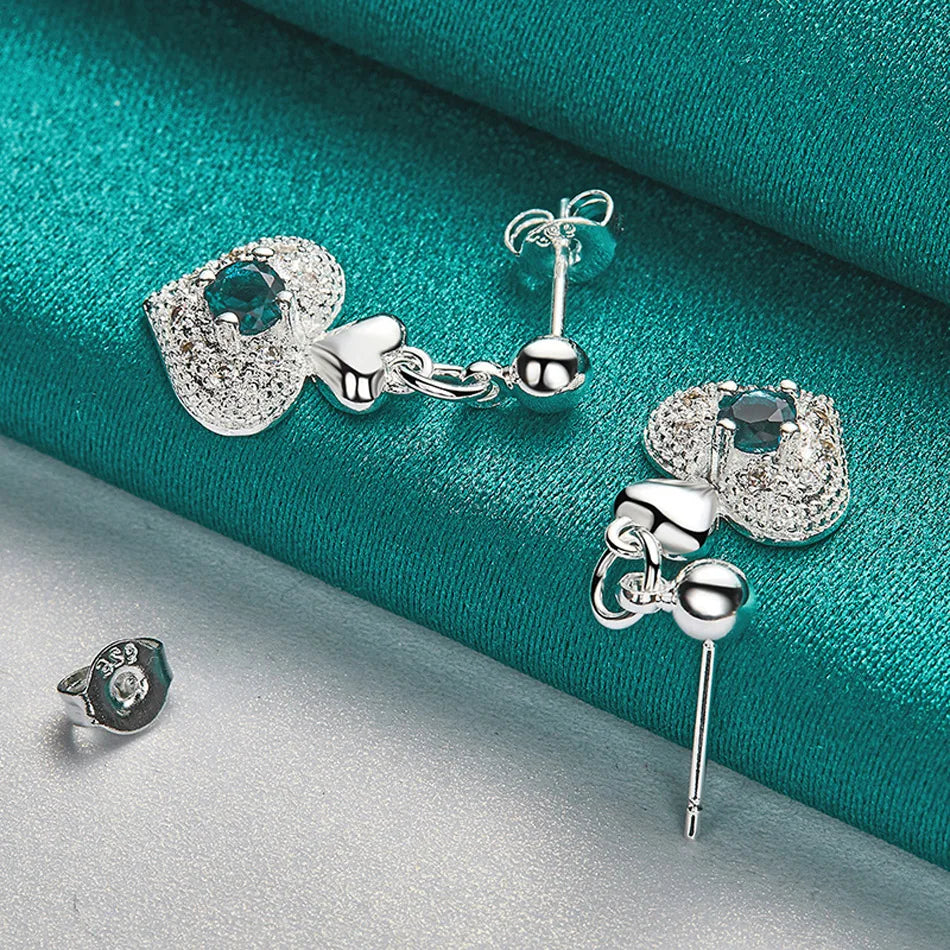 URMYLADY 925 Sterling Silver Heart Zircon Stud Earrings For Women Wedding Party Fashion Charm Jewelry