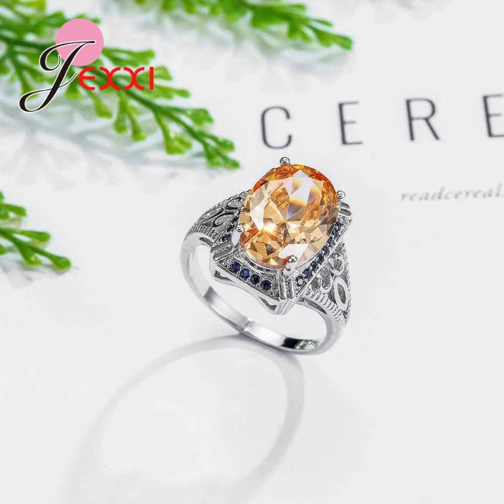 New Arrival Women 925 Sterling Silver Color Beautiful Wedding Ring Light Blue And Champagne Color Cubic Zirconia Jewelry Rings