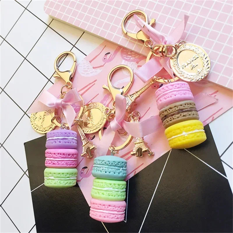 Resin Macaroon Keychain Key Chain Women Macaroon Bag Charm France LADUREE Macarons Eiffel Tower Keychains anahtarlik llavero
