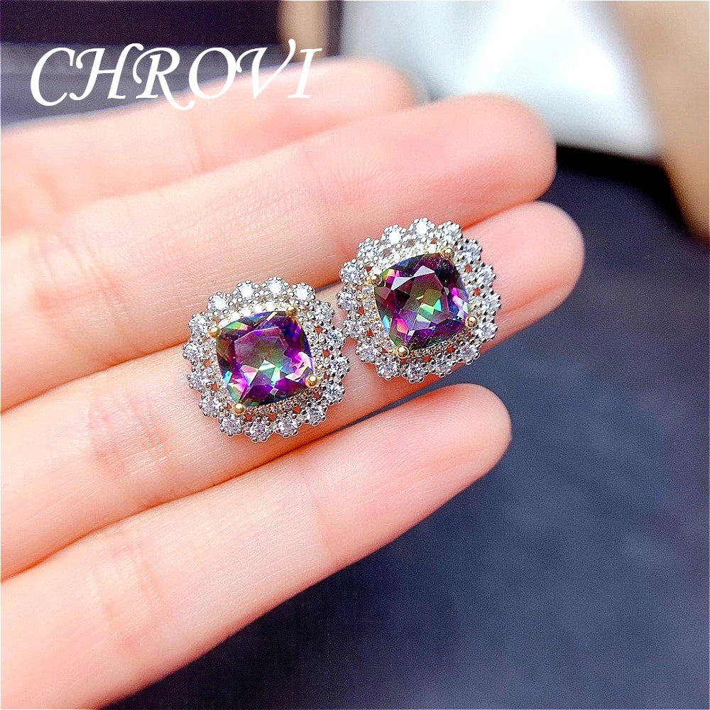 Luxury-Style 925 Sterling Silver Colorful Crystal Stone Set - Sky Blue Necklace, Ring Pendant, Stud Earrings for Women
