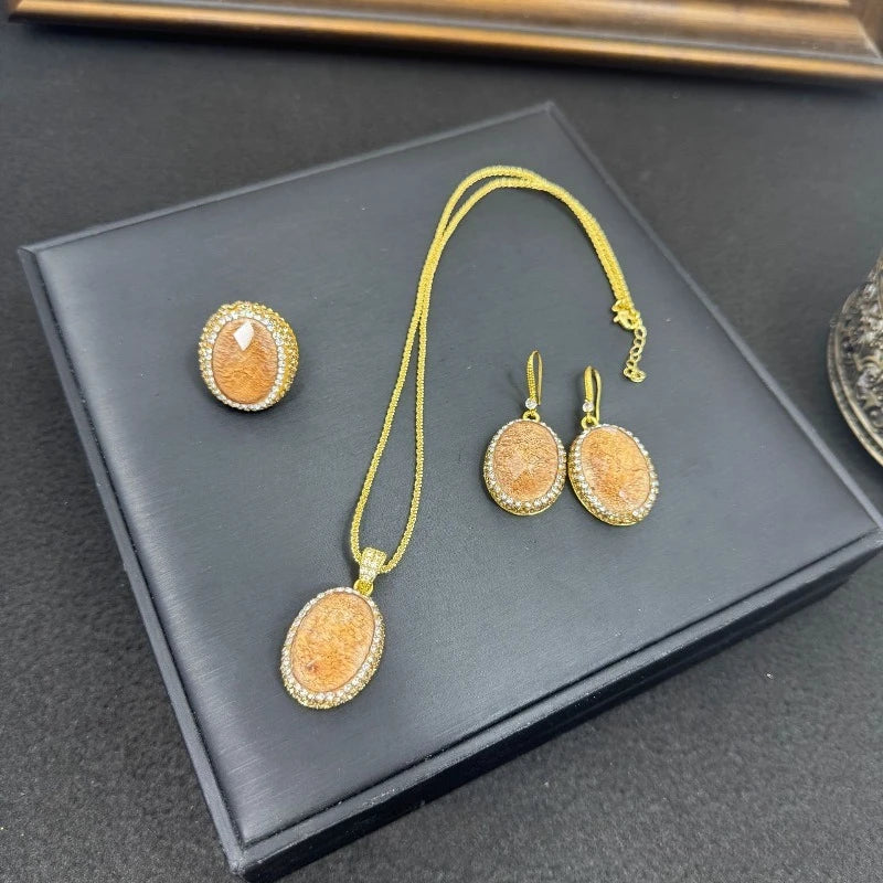 Resin 3 Pcs Jewelry Sets Geometric Vintage Palace Style Dinner Party Earrings Necklaces for Women Elegant Exquisite Accessories