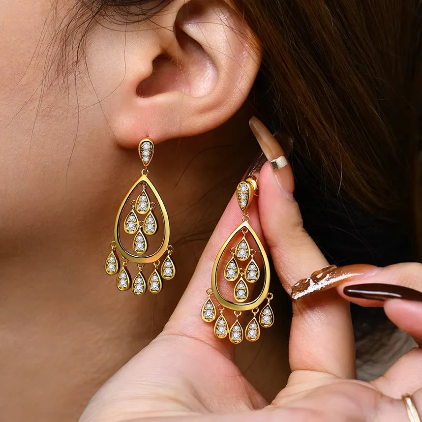Retro Waterdrop Moissanite Cocktail Earring 14K Gold For Women Holiday Party Gift Jewelry Wedding Anniversary