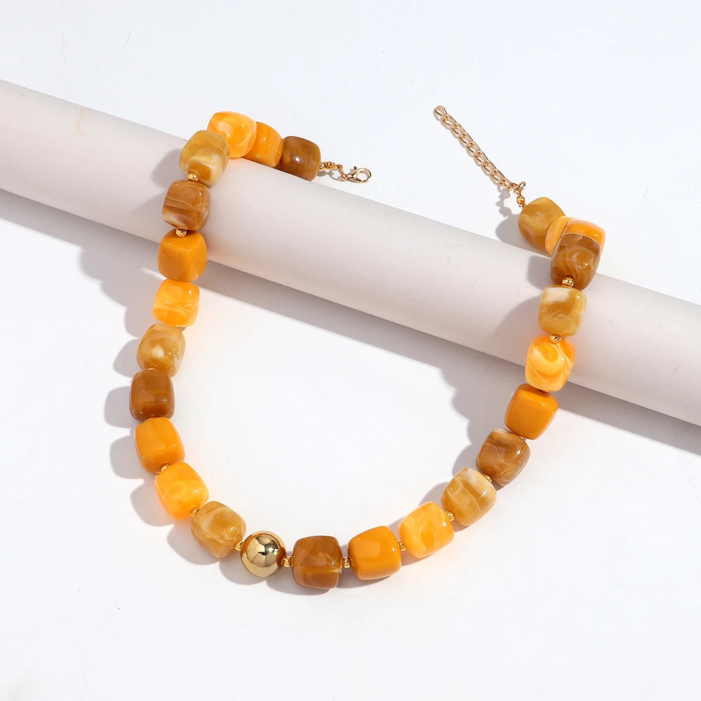 Boho Colorful Acrylic Geometric Square Beads Necklace Fashion Resin Geometry Beaded Collar Necklace 2026 New Jewelry Gifts