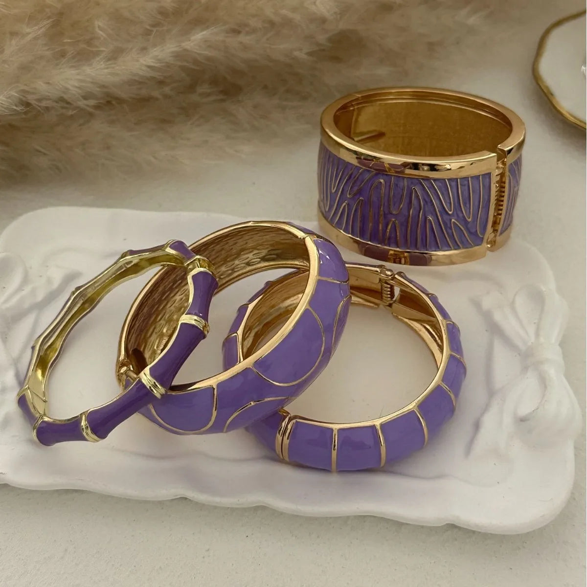 KMVEXO Irregular Purple Color Dripping Oil Zinc Alloy Enamel Bangles Geometric Wide Cuff Spring Bracelets For Women Jewelry ﻿