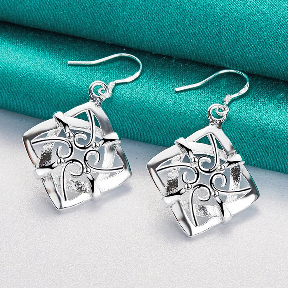 URMYLADY 925 Sterling Silver Four Leaf Flower Earrings For Women Charm Wedding Party Fashion Jewelry