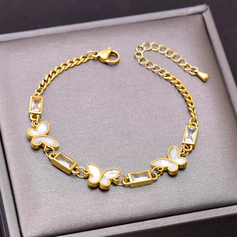 EILIECK 316L Stainless Steel Cubic Zirconia Butterfly Chain Bracelet For Women New Rust Proof Office Ladies Chic Jewelry Gift