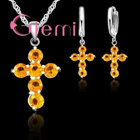 S925 Silver Needle Luxury Jewelry Sets 24 Models Option Cubic Zircon Rhinestone Charming Pendant Wedding Engagement Accessory