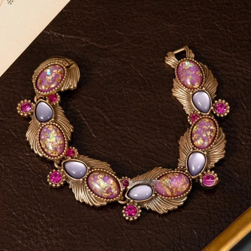 NISHIZAWA Pink Opal Bracelets Woman Geometric Vintage Palace Style Jewelry Fashion Light Luxury Elegant Pulseras Mujer