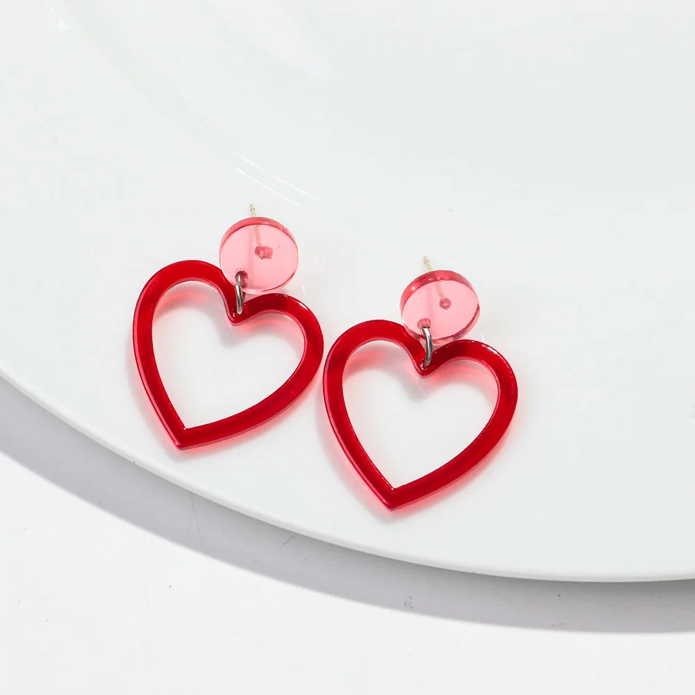 Fashion Colorful Large Heart Geometric Drop Earrings for Women New Acrylic Love Heart Dangle Earring Party Jewelry Gift
