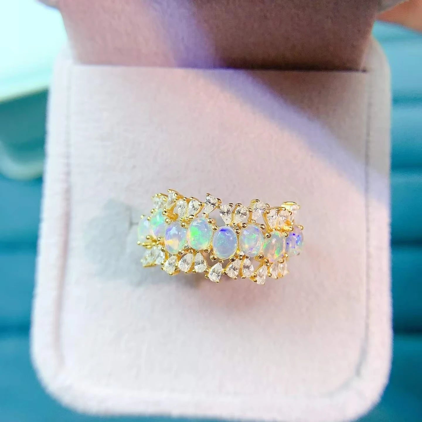 Sparkling 925 Silver Ring for Women 3x4mm Natural Opal Ring with Certificate Gold Plated Silver Opal Jewelry