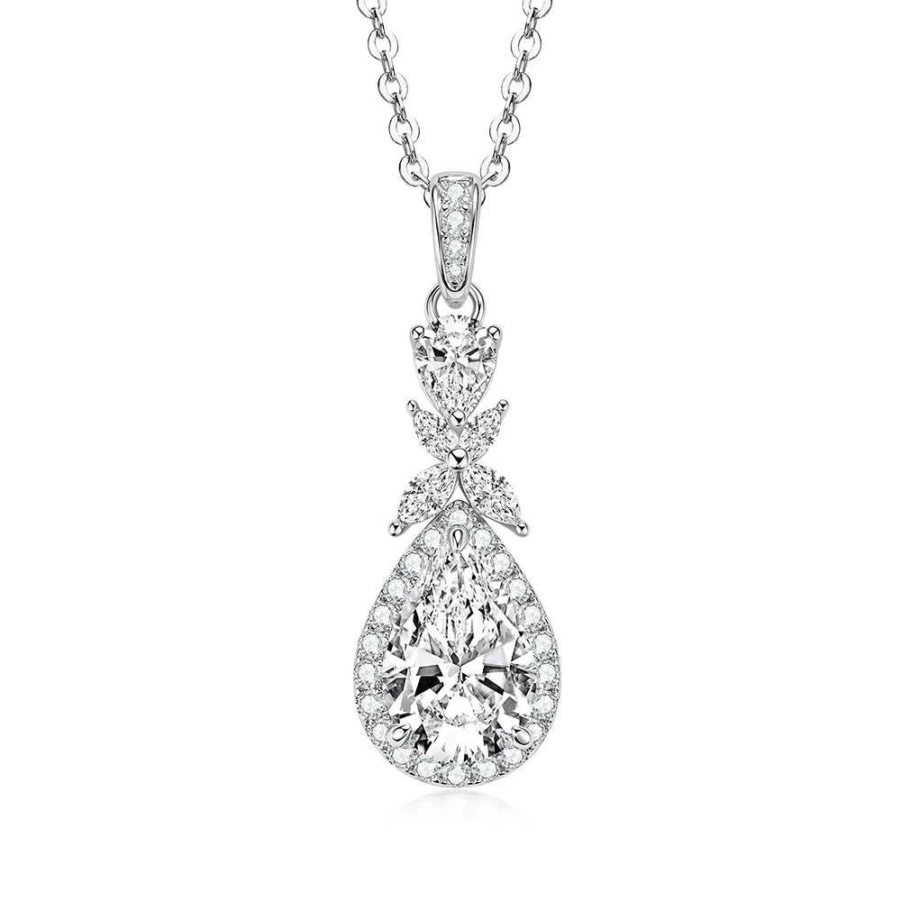 OXTAO 14K Gold Filled Teardrop Pendant Necklace 7x10.5mm Pear Shape Certified Moissanite Floral-Style Necklace for Women Jewelry