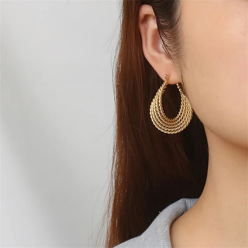 EILIECK 316L Stainless Steel Geometric Loops Dangle Earrings For Women New 18K Gold PVD Plated Ear Stud Water-resistant Jewelry