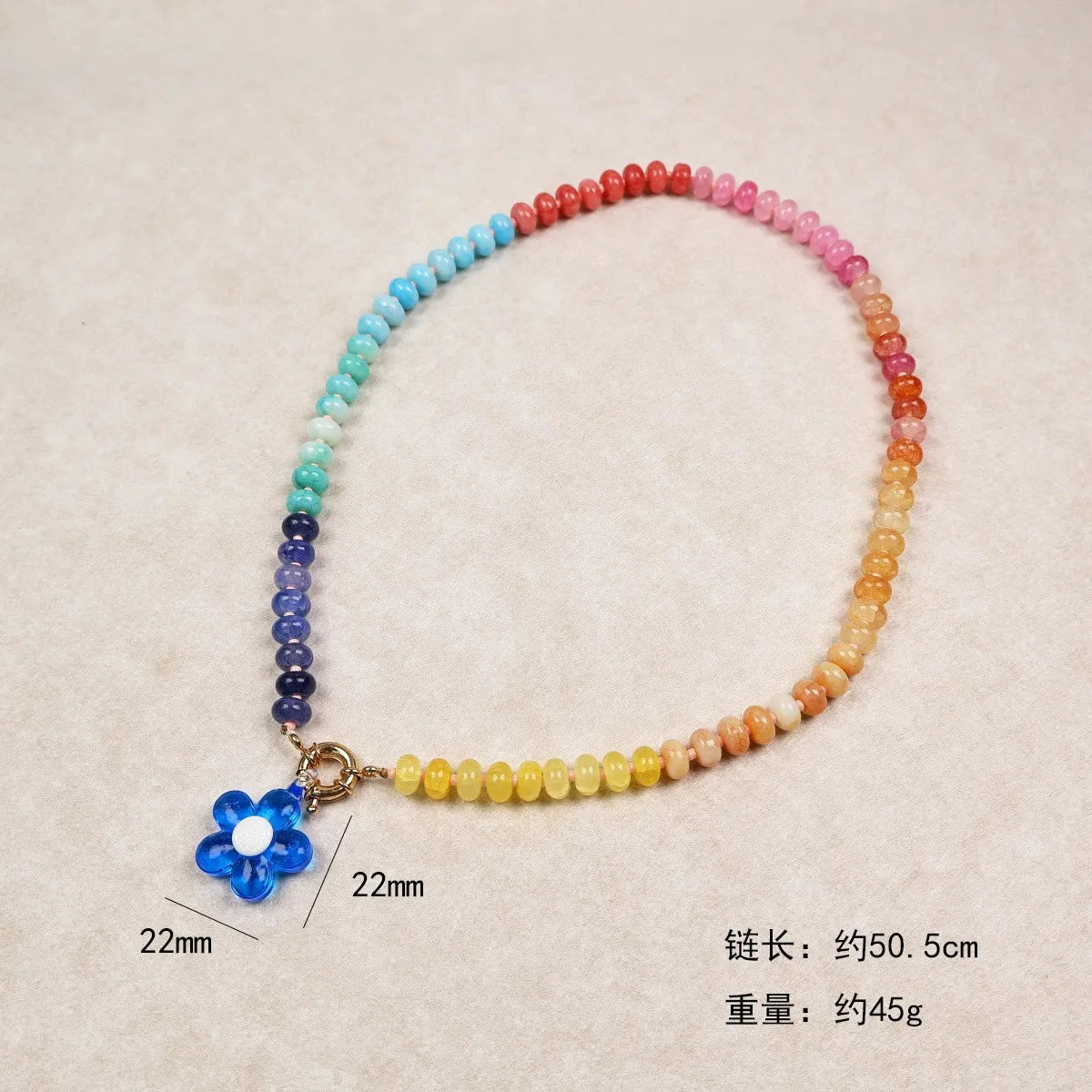Handmade Colorful Glass Beaded Flower Neckalce Stainless Steel Geometric Natural Stone Pendant Choker Summer Beach Jewelry Gift