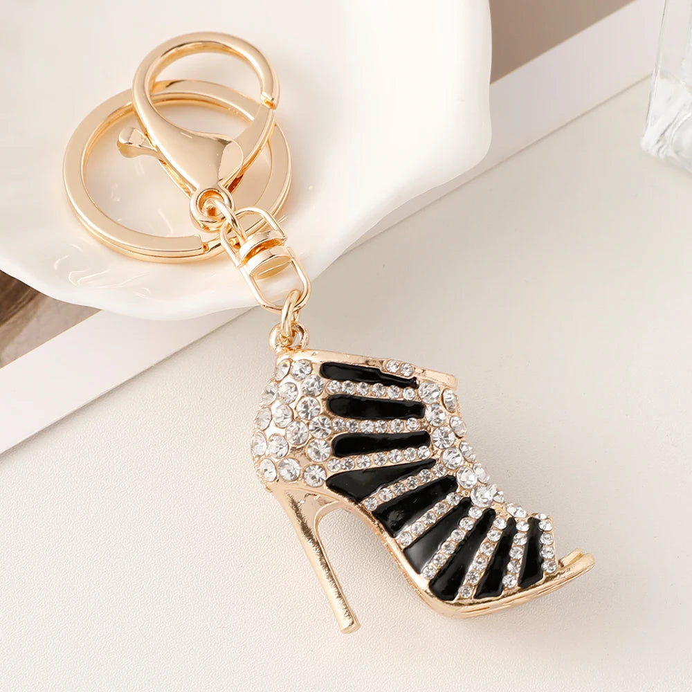 2024 New Sparkling Crystal Luxury Women's High Heels KeyChain Bag Pendant Souvenir Gift Car Key Ring