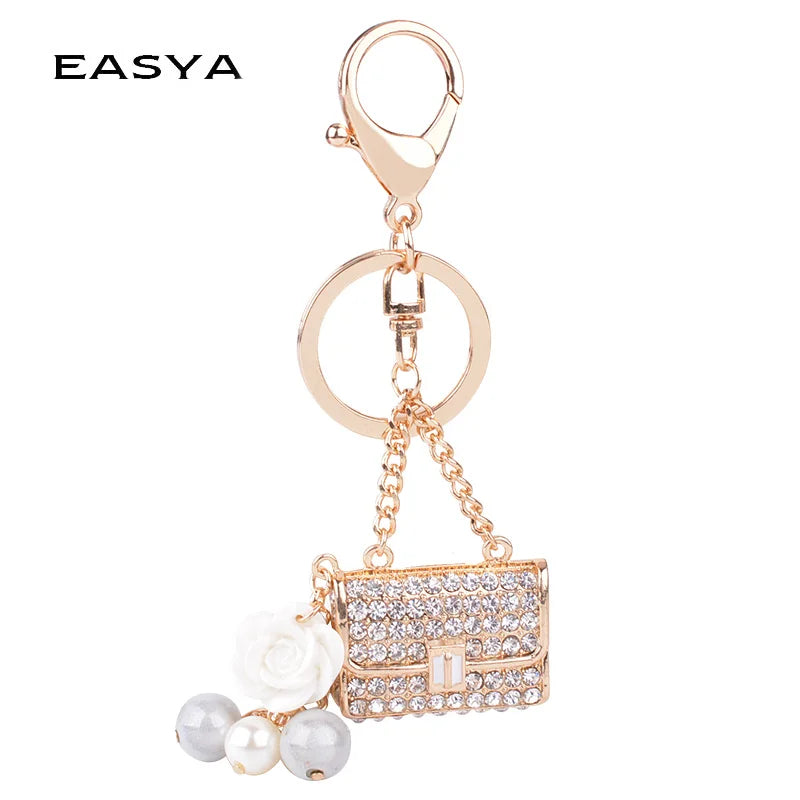 EASYA Korean Fashion Simulated Pearl Rhinestone Keychain Bag Pendant Alloy Keychain Gifts Exquisite Pendant Ornaments CHY-2594