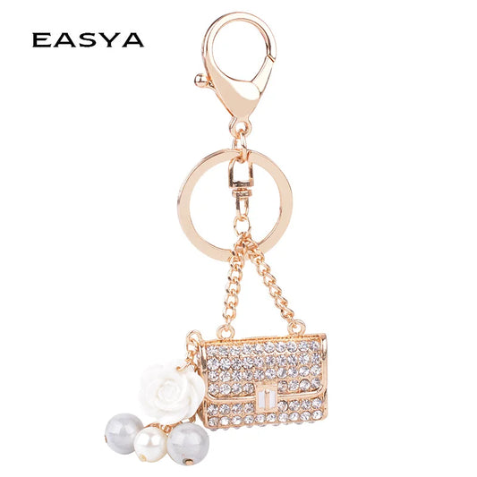 EASYA Korean Fashion Simulated Pearl Rhinestone Keychain Bag Pendant Alloy Keychain Gifts Exquisite Pendant Ornaments CHY-2594