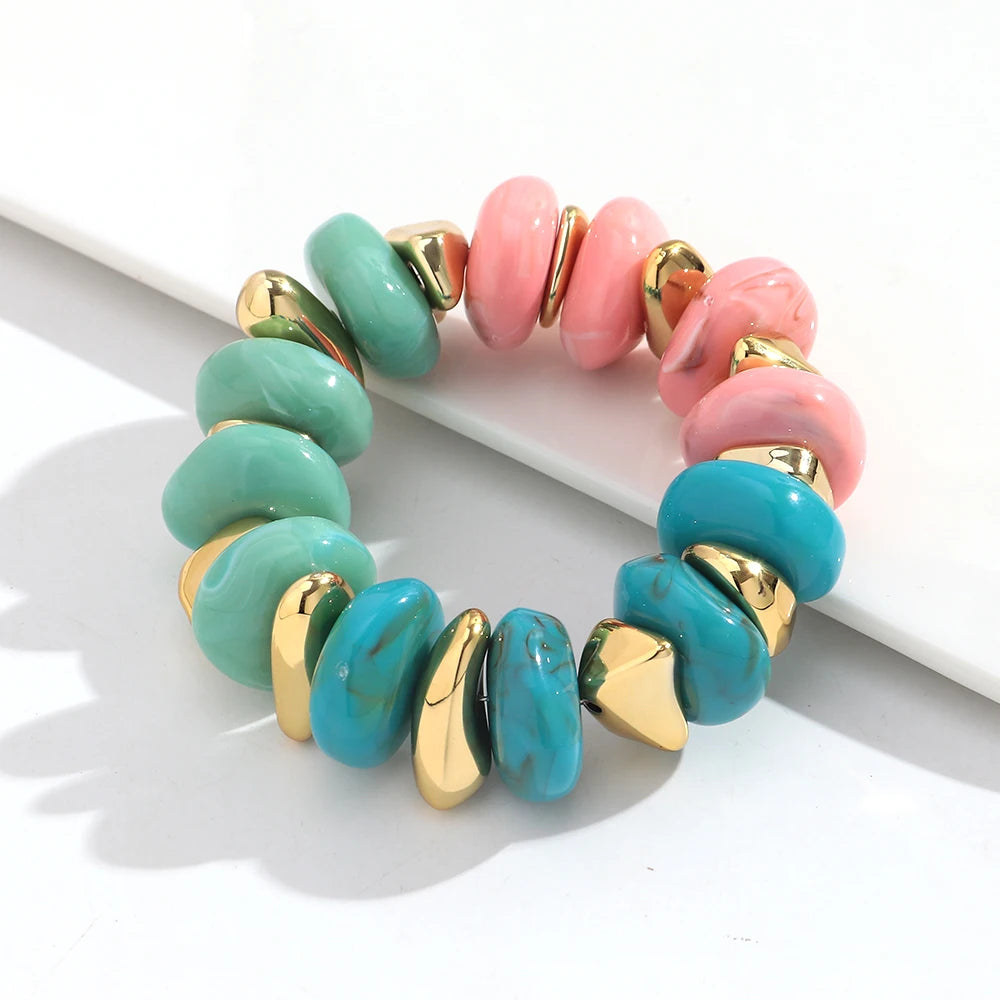 Fashion Acrylic Colorful Irregular Geometric Beads Elastic Bracelets Geometry Beaded Chunky Bracelet for Women New Jewelry Gifts