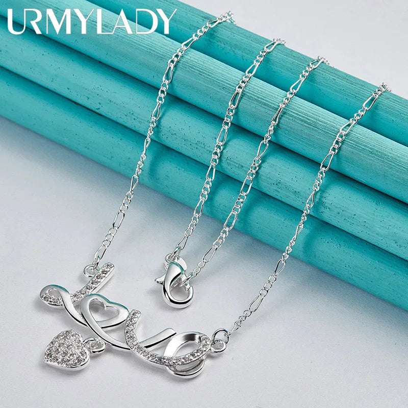 URMYLADY 925 Sterling Silver LOVE Heart Pendant Necklace For Women Wedding Party Gift Fashion Charm Jewelry