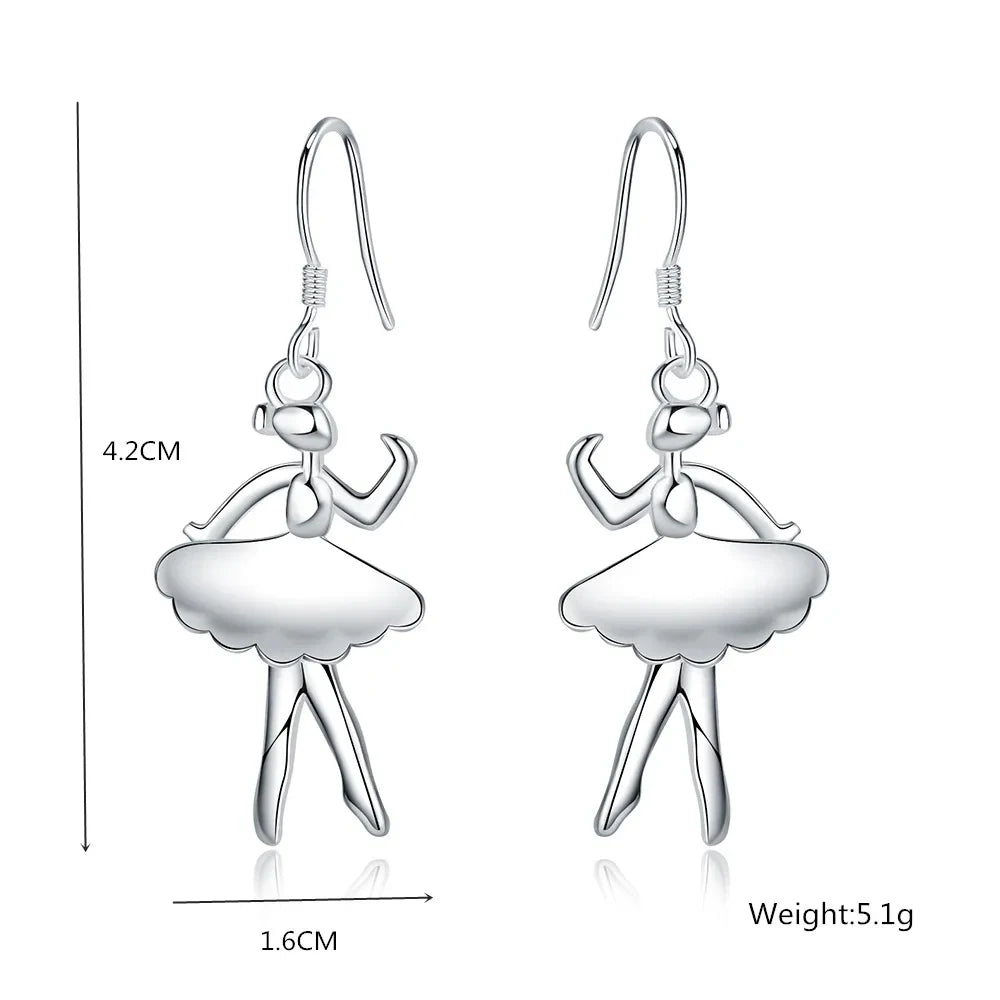 New 925 Sterling Silver Earrings for Women Jewelry Dancing girl Christmas Gifts wedding party