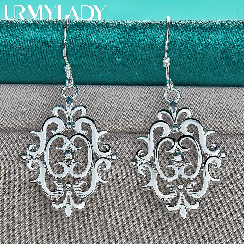 URMYLADY 925 Sterling Silver Hollow Flower Earrings Eardrop for Women Fashion Wedding Engagement Charm Jewelry