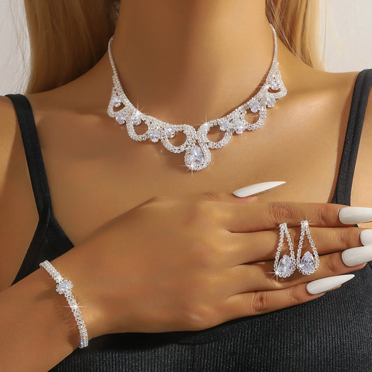 Vintage Palace Elegant Style Necklace, Earrings, Bracelet, 3-Piece Set, Bridal Style, Temperament Accessories
